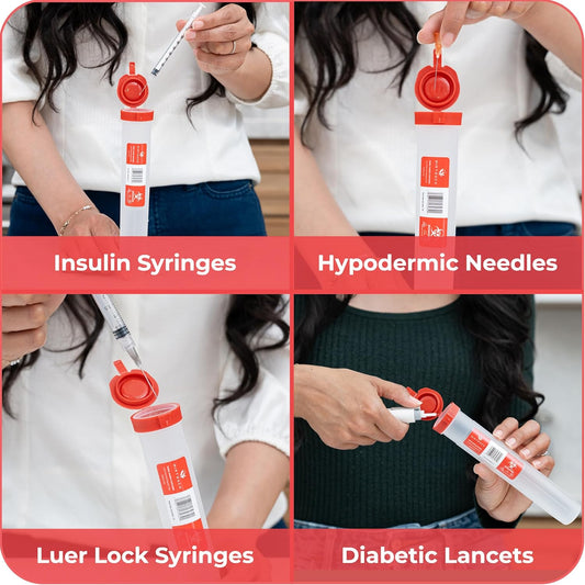 TRAVEL SHARPS® PLUS - Single-Use Portable Small Sharps Container for Larger Auto-Injectors, Syringes & Needles - 6pk