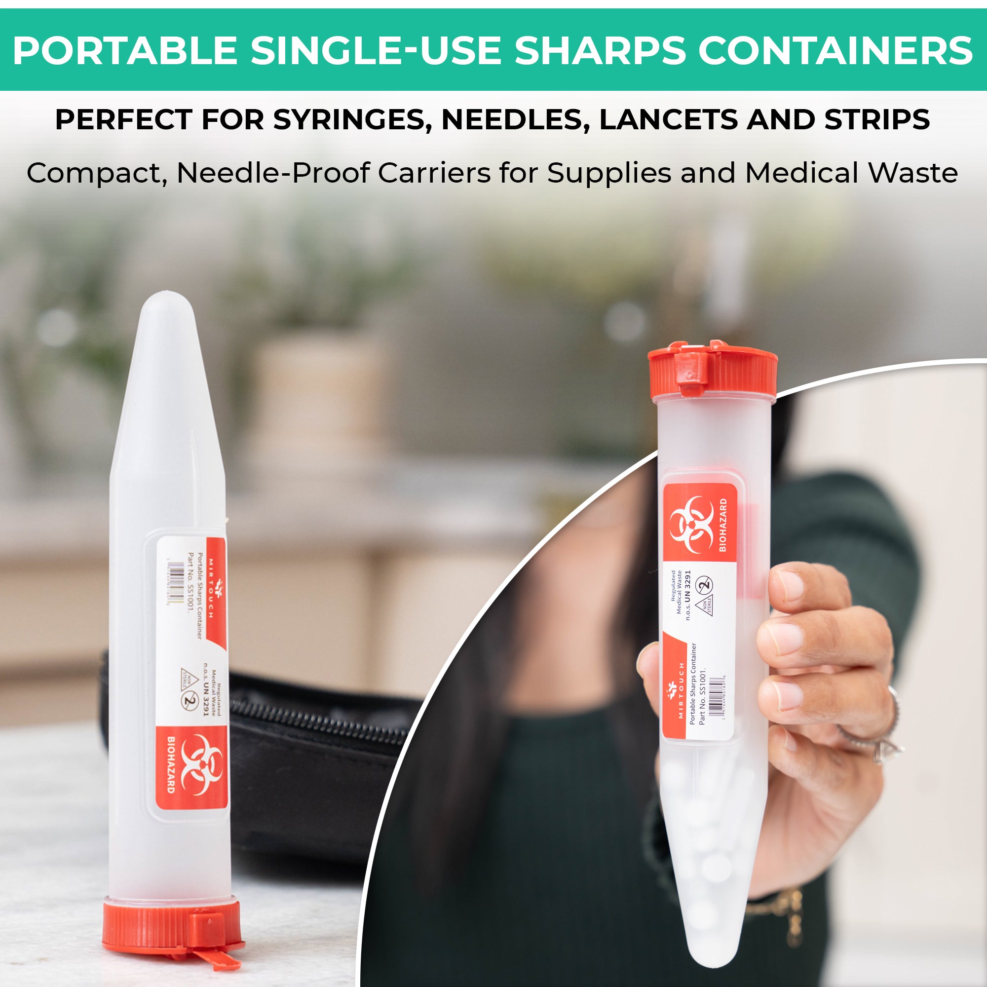 Sharps Shuttle - Single-Use Portable Small Sharps Container For Syringes & Needles