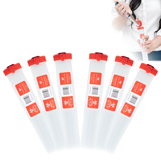 TRAVEL SHARPS® Flat-End 1x7in Portable Sharps Container for Auto-Injectors, Syringes & Needles - 6pk