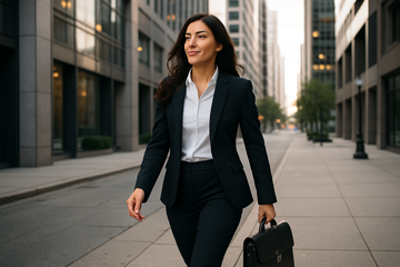an image of a lady going to work